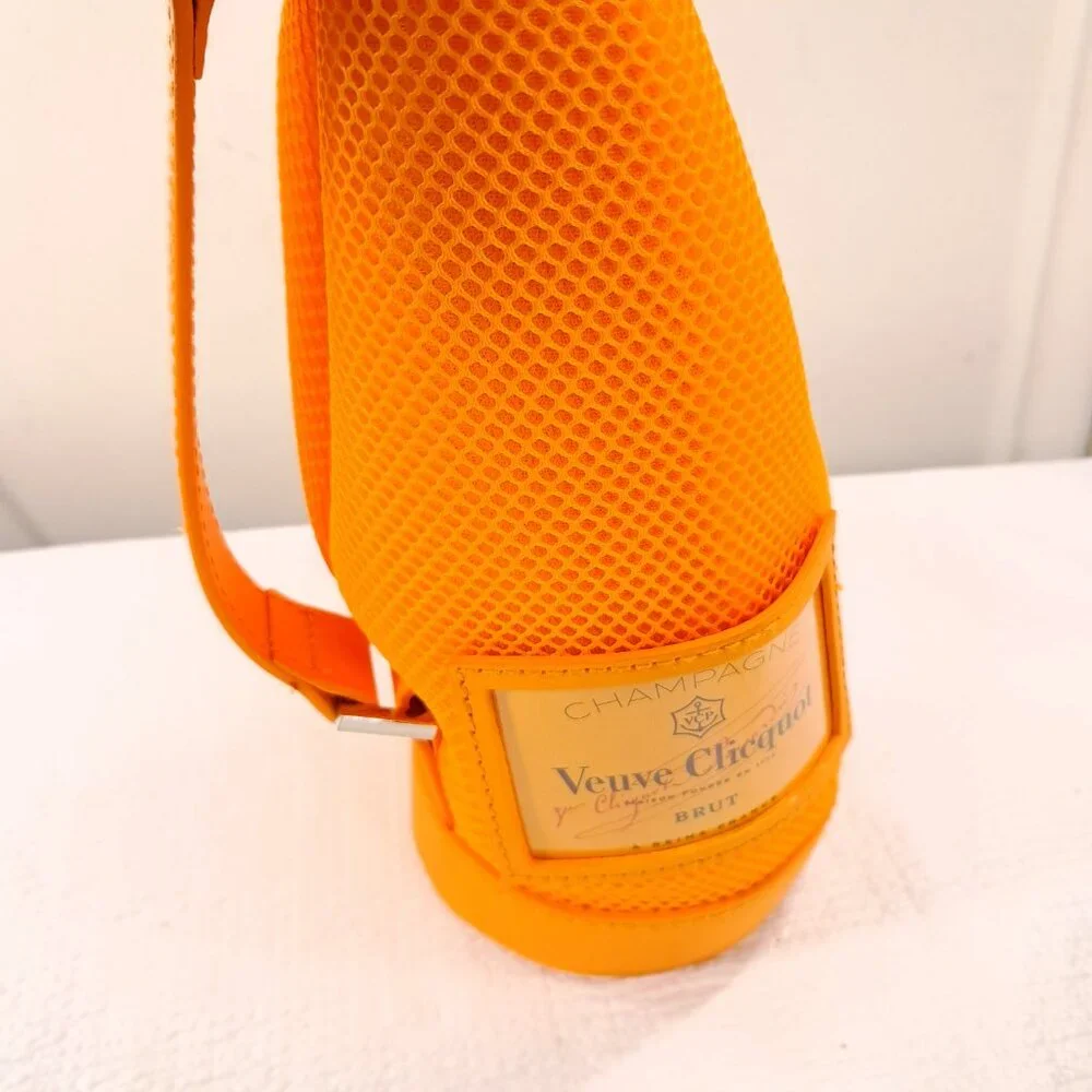 Veuve Clicquot Champagne Bottle Jacket Insulated Zippered Tote Orange mesh Coozy